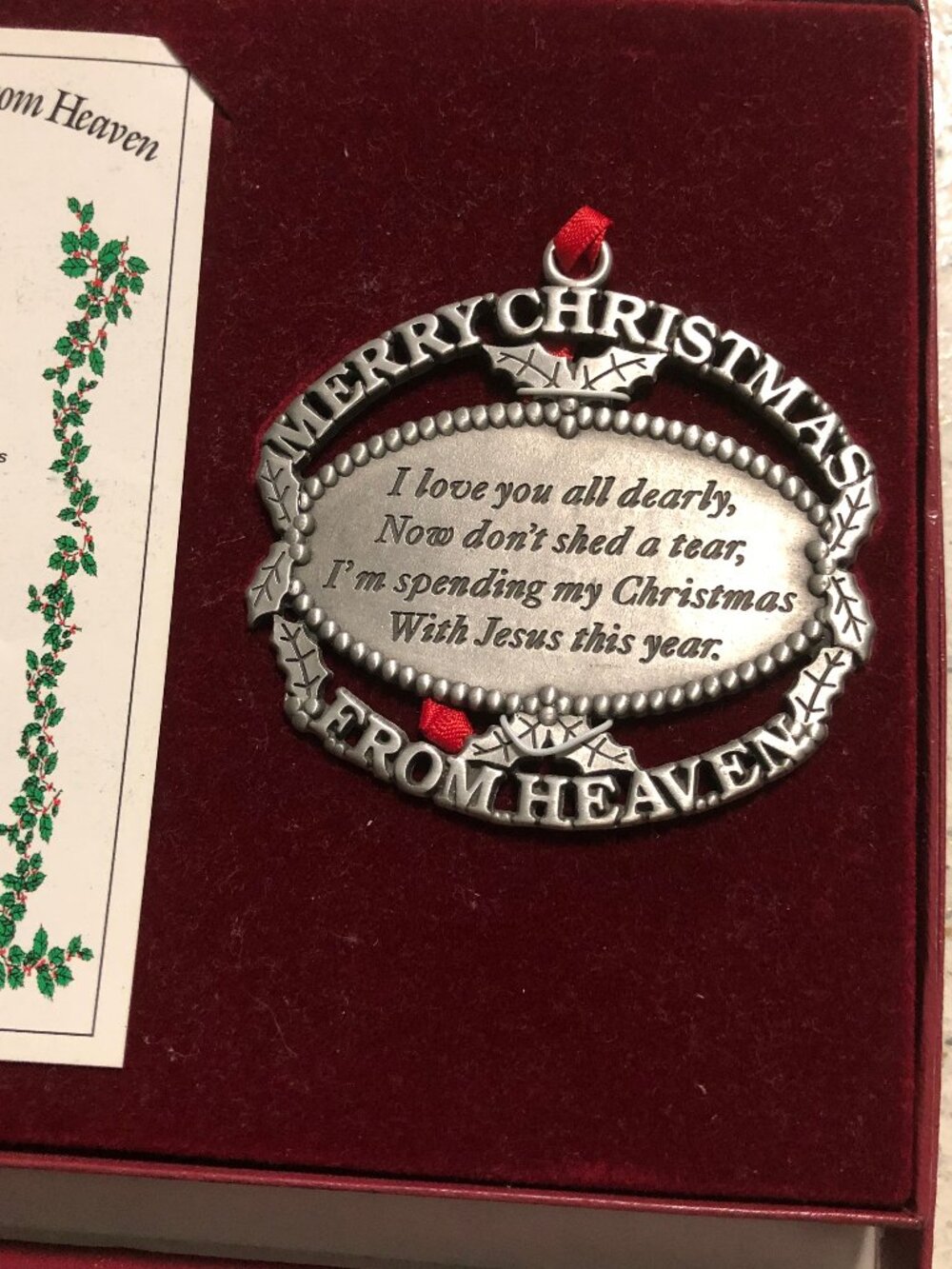 Merry Christmas from Heaven Pewter ornament